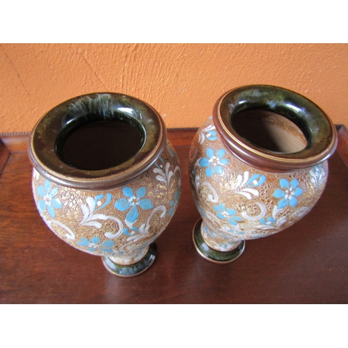 1202 - Pair of Royal Doulton Attractively Detailed Shaped Form Vases Each Signed to Base Each Approximately... 