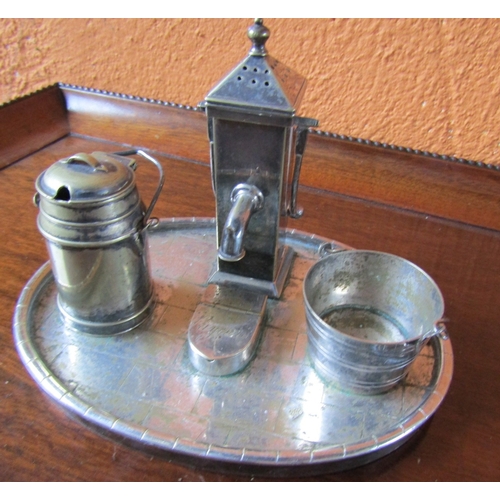 1205 - Novelty Silver Plated Table Cruet Set Village Pump with Milk Pale and Bucket Central Salt Cellar Con... 