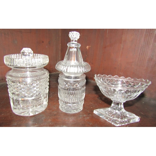 1217 - Preserve Jar Cut Crystal and Another with Salt Boat Cut Crystal Slight Damage to Rim Tallest Approxi... 