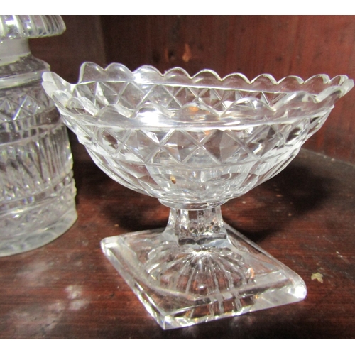 1217 - Preserve Jar Cut Crystal and Another with Salt Boat Cut Crystal Slight Damage to Rim Tallest Approxi... 