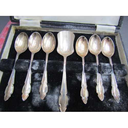 1222 - Set of Six Silver Teaspoons with Matching Silver Caddy Spoon Contained Within Original Presentation ... 