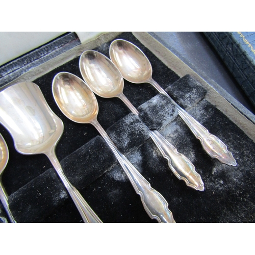 1222 - Set of Six Silver Teaspoons with Matching Silver Caddy Spoon Contained Within Original Presentation ... 