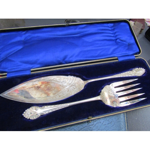 1224 - Edwardian Silver Plated Presentation Knife and Fork Finely Detailed Contained Within Original Presen... 