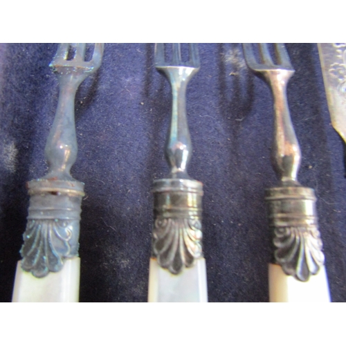 1229 - Canteen of Mother of Pearl Silver Collared Knives and Forks Complete