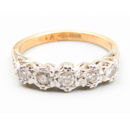 123 - Diamond Five Stone Graduated Form Ring Mounted in 18 Carat Yellow Gold Ring Size K and a Half