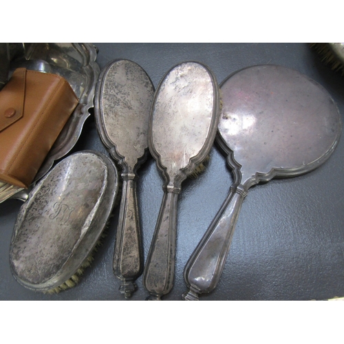 1233 - Silver Dressing Table Set Two Brushes with Hand Mirror and Clothes Brush Four Pieces in Lot