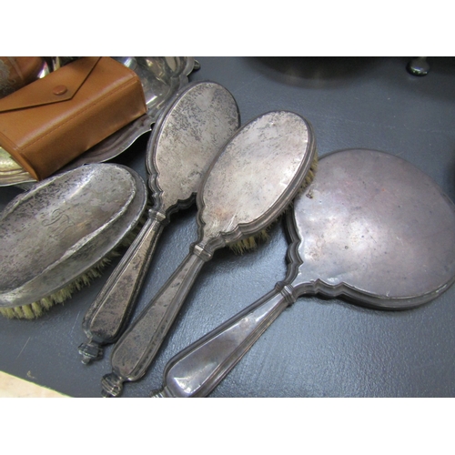 1233 - Silver Dressing Table Set Two Brushes with Hand Mirror and Clothes Brush Four Pieces in Lot