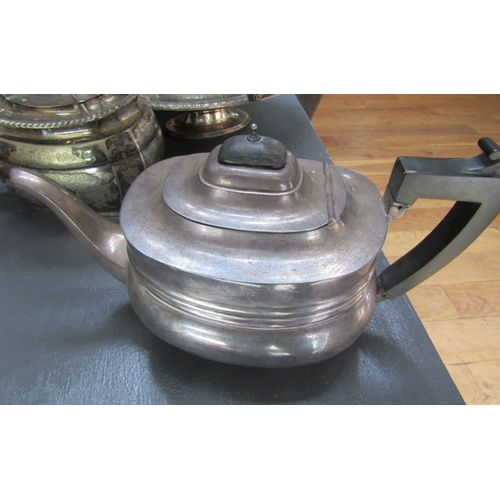 1234 - Antique Silver Teapot Restrained Decoration with Ebony Handle and Cover Finial Approximately 9 Inche... 