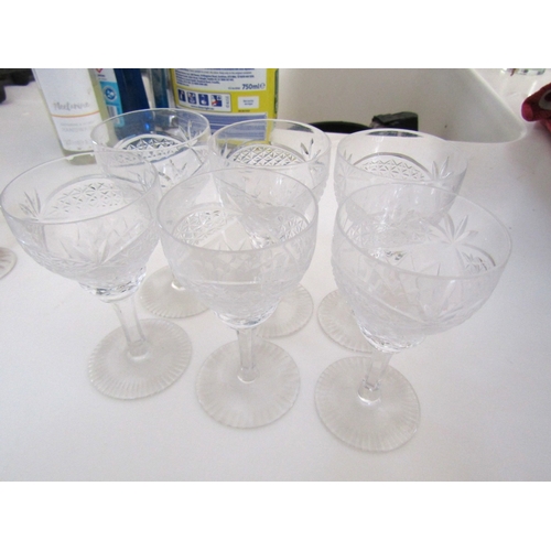 1237 - Six Irish Cut Crystal Wine Goblets Pedestal Form