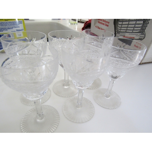 1237 - Six Irish Cut Crystal Wine Goblets Pedestal Form