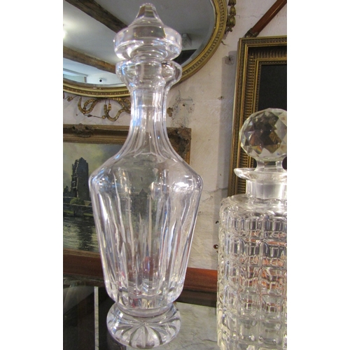 1246 - Three Irish Cut Crystal Decanters Stoppers Present Tallest Approximately 12 Inches High