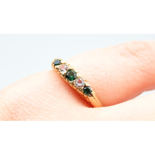 125 - Diopside and White Topaz Set Five Stone Ring Mounted in 18 Carat White Gold Ring Size M