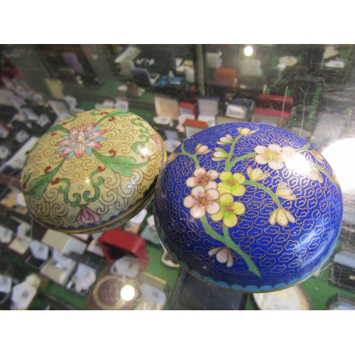 1254 - Two Eastern Enamel Decorated Desk Jars with Covers Each Approximately 4 Inches Diameter