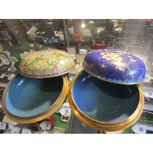 1254 - Two Eastern Enamel Decorated Desk Jars with Covers Each Approximately 4 Inches Diameter