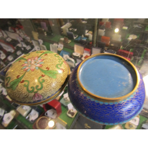 1254 - Two Eastern Enamel Decorated Desk Jars with Covers Each Approximately 4 Inches Diameter