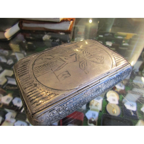 1272 - Georgian Silver Table Box Steeple Chase Engraved Cover Rectangular Form Hinged Top Approximately 4 I... 