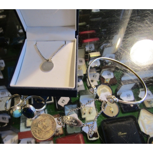 1279 - Collection of Various Silver Jewellery with Coin, etc.  Six Pieces in Lot