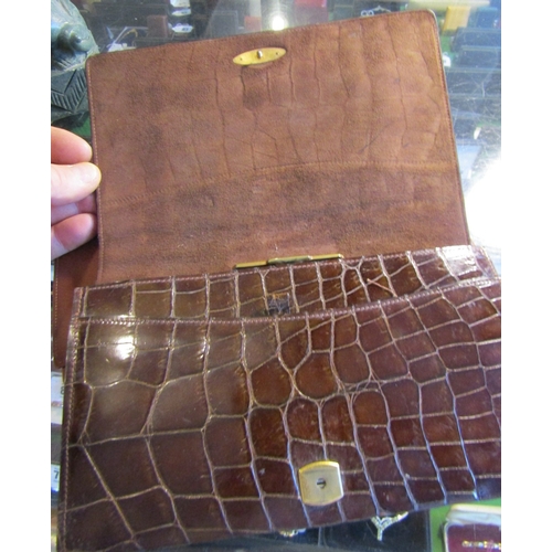 1289 - Crocodile Skin Ladies Evening Clutch Approximately 10 Inches Wide and Pigskin Money Wallet Approxima... 