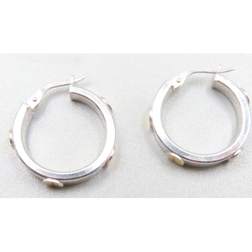 129 - Pair of 9 Carat White and Yellow Gold Screw Motif Hoop Earrings 2cm Diameter