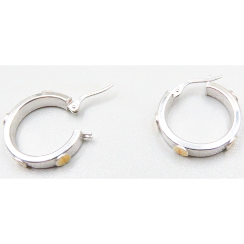 129 - Pair of 9 Carat White and Yellow Gold Screw Motif Hoop Earrings 2cm Diameter