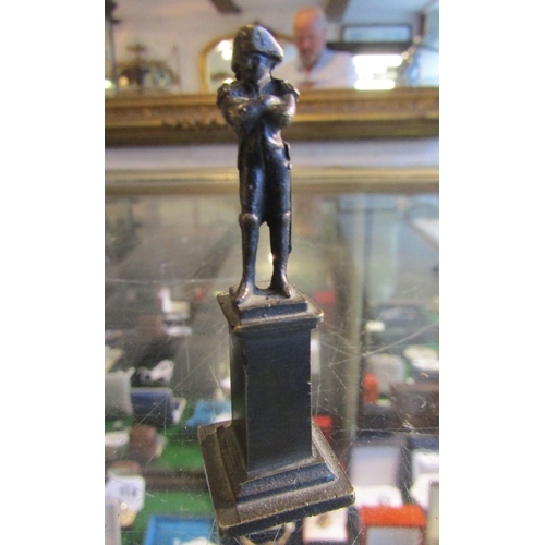 1301 - Antique Bronze Figure Neat Form Napoleon Standing on Plinth Arms Folded Approximately 7cm High