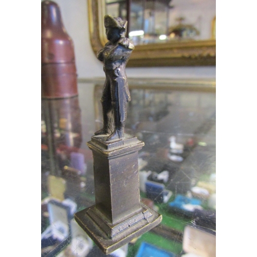 1301 - Antique Bronze Figure Neat Form Napoleon Standing on Plinth Arms Folded Approximately 7cm High