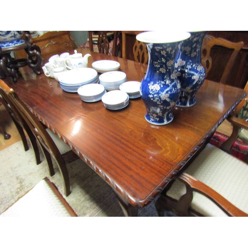 1302 - Mahogany Chippendale Dining Room Table Rectangular Form Gadrooned Edged Decoration Above Claw and Ba... 