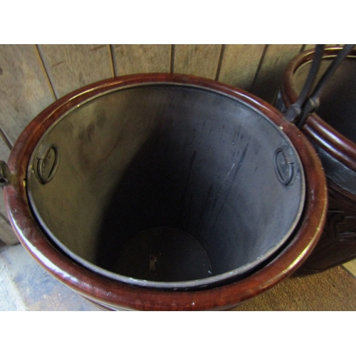 1305 - Pair of Gothic Form Mahogany Peat Buckets Swing Carry Handles Original Liners Each Approximately 15 ... 