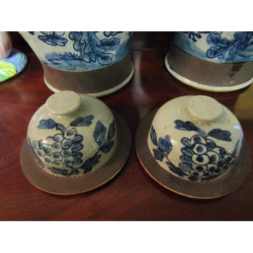 1313 - Pair of Chinese Blue and White Vases Original Covers Each Approximately 22 Inches High