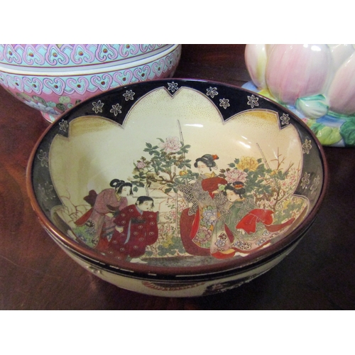 1314 - Korean Fruit Bowl Painted Decoration Approximately 11 Inches Diameter