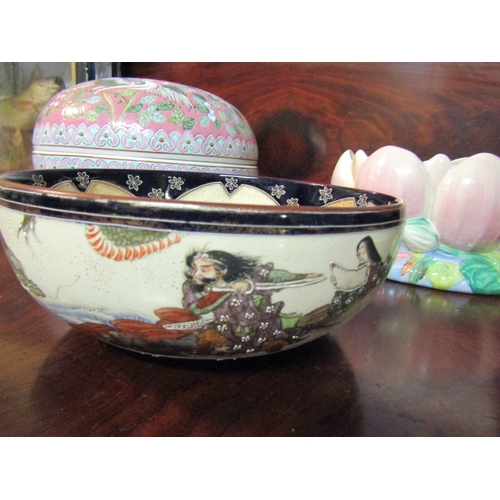 1314 - Korean Fruit Bowl Painted Decoration Approximately 11 Inches Diameter