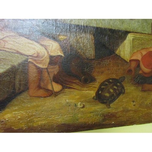 1319 - Victorian Orientalist School Boys with Turtle and Horse Trough Oil on Canvas Approximately 30 Inches... 