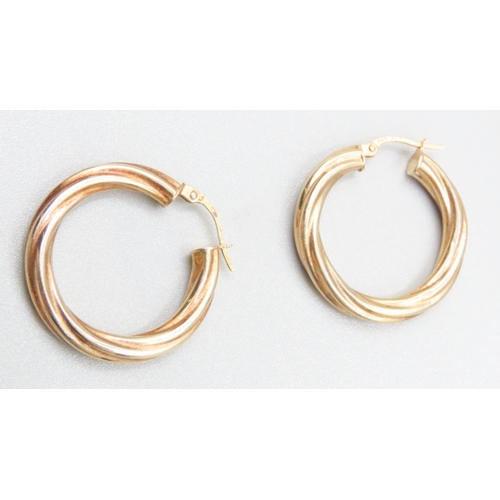 132 - Pair of 9 Carat Yellow Gold Twist Form Hoop Earrings 3cm High