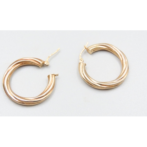 132 - Pair of 9 Carat Yellow Gold Twist Form Hoop Earrings 3cm High