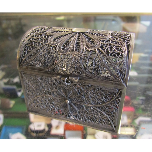 1323 - Persian Silver Ring Box Filigree Decoration Approximately 6cm Wide