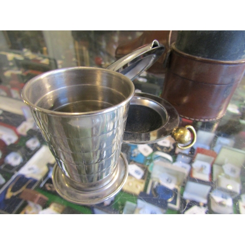 1326 - Silver Plated Travelling Cup with Leather Pouch and Two Other Items