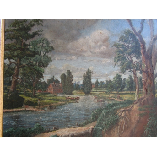 1328 - Riverscape with Trees Beyond Signed Indistinctly Lower Right Oil on Canvas Approximately 16 Inches H... 