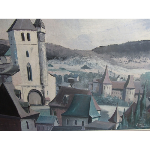 1329 - Gretta O'Brien Dated 1967 Town Scene Mountains Beyond Oil on Canvas 16 Inches High x 30 Inches Wide