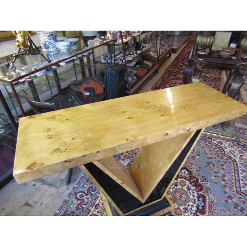 1330 - Birdseye Maple Console Table Geometric Form Approximately 52 Inches Wide x 35 Inches High