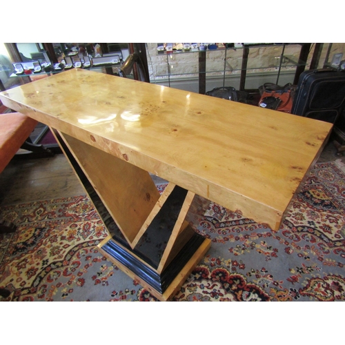 1330 - Birdseye Maple Console Table Geometric Form Approximately 52 Inches Wide x 35 Inches High