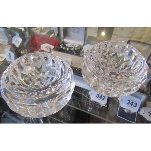 1340 - Pair of Irish Cut Lead Crystal Table Salts Circular Form Each Approximately 8cm Diameter