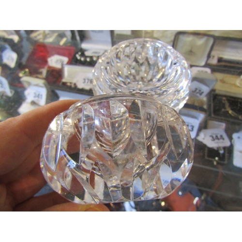 1340 - Pair of Irish Cut Lead Crystal Table Salts Circular Form Each Approximately 8cm Diameter