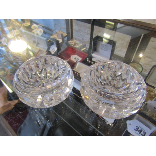 1340 - Pair of Irish Cut Lead Crystal Table Salts Circular Form Each Approximately 8cm Diameter