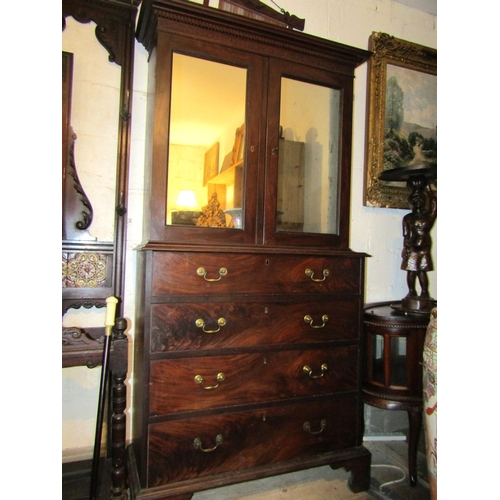 1365 - George III Red Walnut Twin Drawer State Cabinet with Four Long Drawers Above Bracket Supports Approx... 