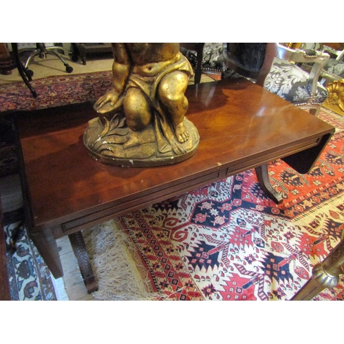 1383 - Mahogany Dropleaf Coffee Table Carved Lyre End Supports Approximately 50 Inches Long x 18 Inches Wid... 