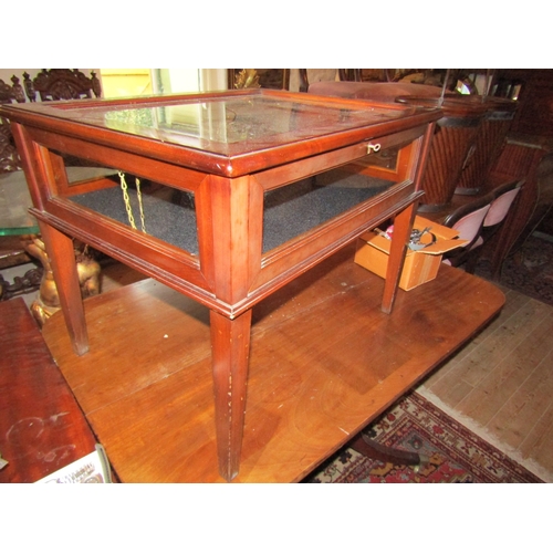 1390 - Mahogany Framed Curio Table with Lift-up Top Fitted Interior Above Tapering Supports Approximately 2... 