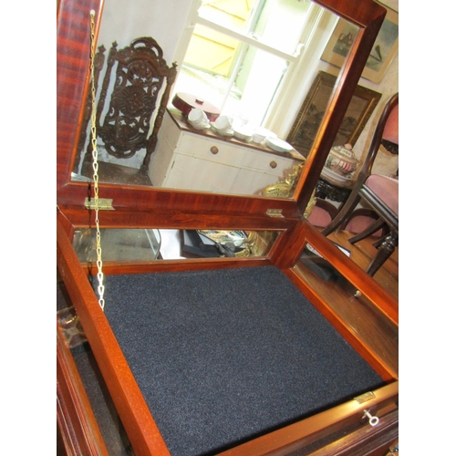 1390 - Mahogany Framed Curio Table with Lift-up Top Fitted Interior Above Tapering Supports Approximately 2... 