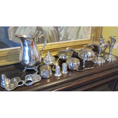 1403 - Collection of Various Silver Plate Including Gravy Boat Lemonade Jug Candle Sticks, etc. Quantity as... 