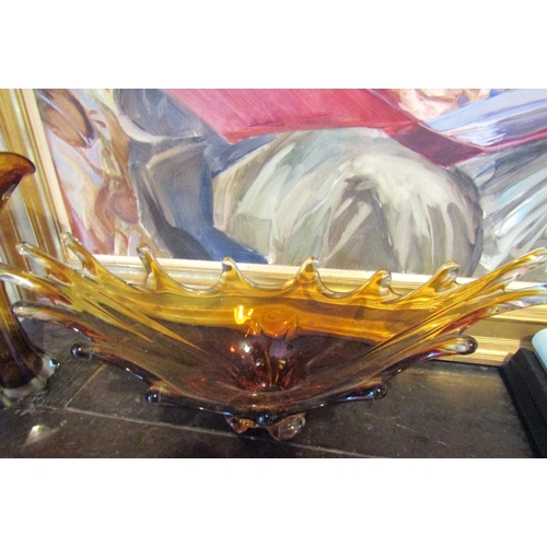 1418 - Two Pieces of Vintage Murano Glass Including Splash Form Vase and Matching Upright Vase Largest Appr... 