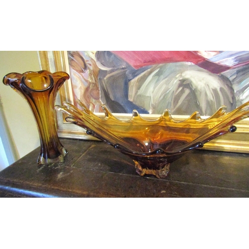 1418 - Two Pieces of Vintage Murano Glass Including Splash Form Vase and Matching Upright Vase Largest Appr... 